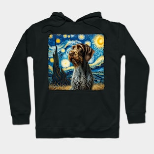 Starry German Wirehaired Pointer Portrait - Dog Portrait Hoodie